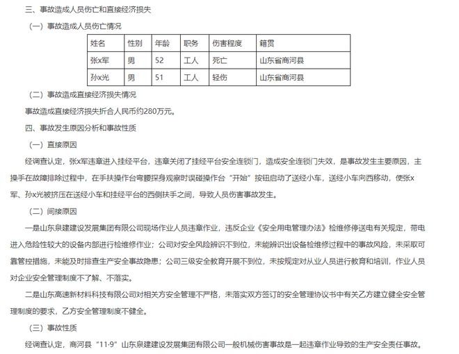 FB体育 FB体育平台1死1伤山东高速新材料科技发生机械伤害事故直接损失约280万(图2)